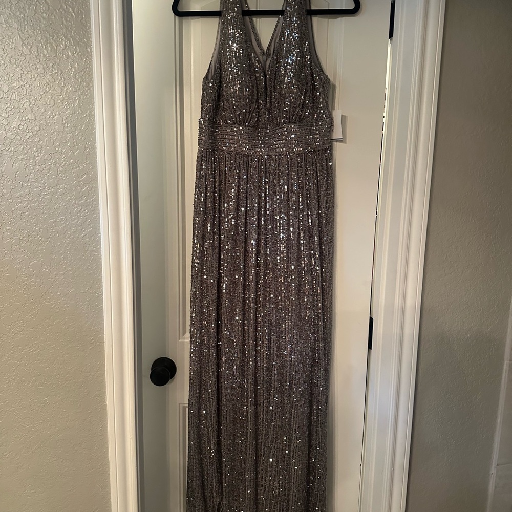 Elegant Silver Sequin Gown Mother of the Groom dress